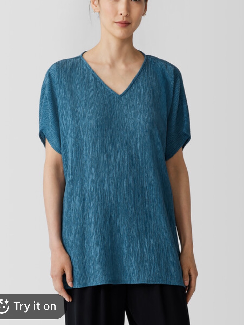 Eileen Fisher Woven Plissé V-Neck Top Size S
